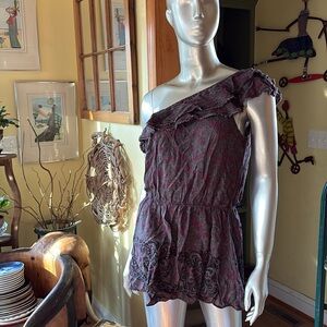 Boho Free People over one shoulder shirt